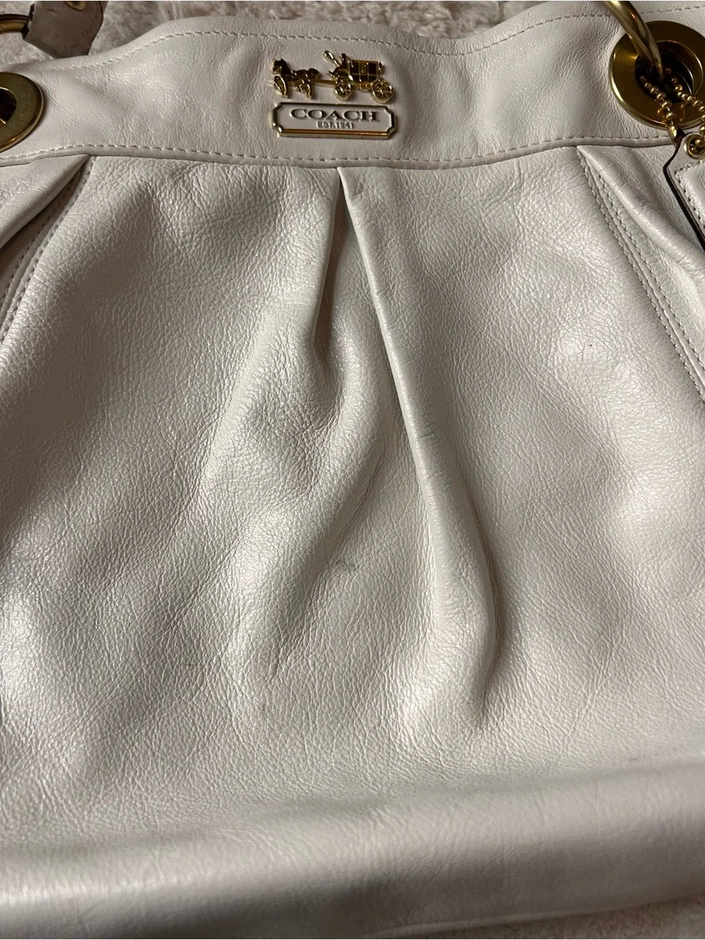 Vintage Coach Madison White Leather Shoulder Hobo Bag with Gold Hardware